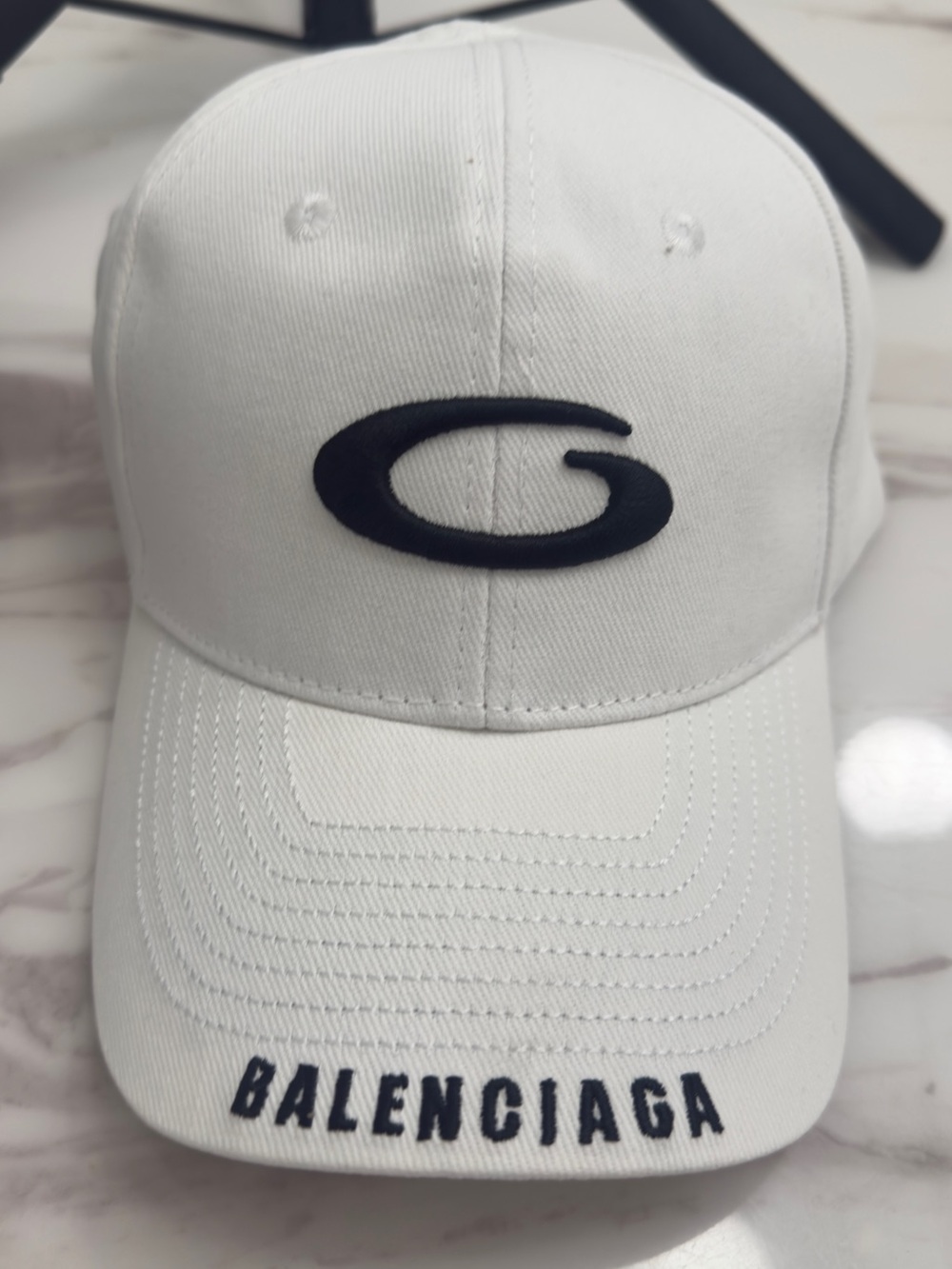 Balenciaga White Baseball Cap with Black Embroidered Logo